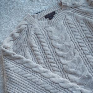 NWT Rachel Zoe beige cable knit crewneck sweater Women’s Size L quiet luxury